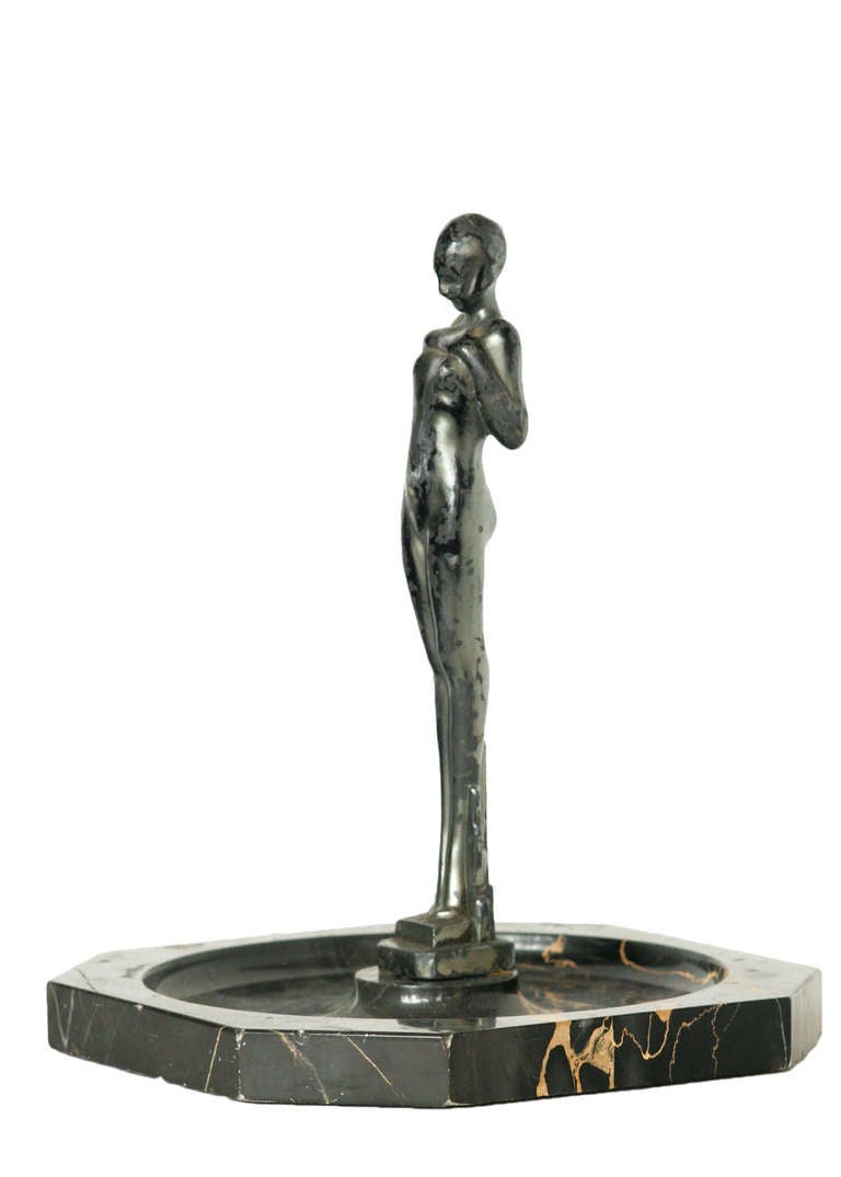 Art Deco Ashtray/Ringtray with Figural Female Statue by Frankart In Excellent Condition In Van Nuys, CA