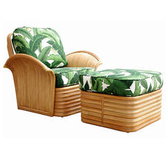 Restored Rattan Fan Arm Lounge Chair Ottoman Set **Saturday Sale ** 12
