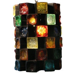 Mid-Century Hand Blown Glass 
Iron Pendant Lamp