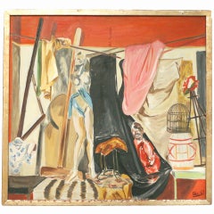 Mid-Century Modern Studio Painting in Style of Matisse by Rieu