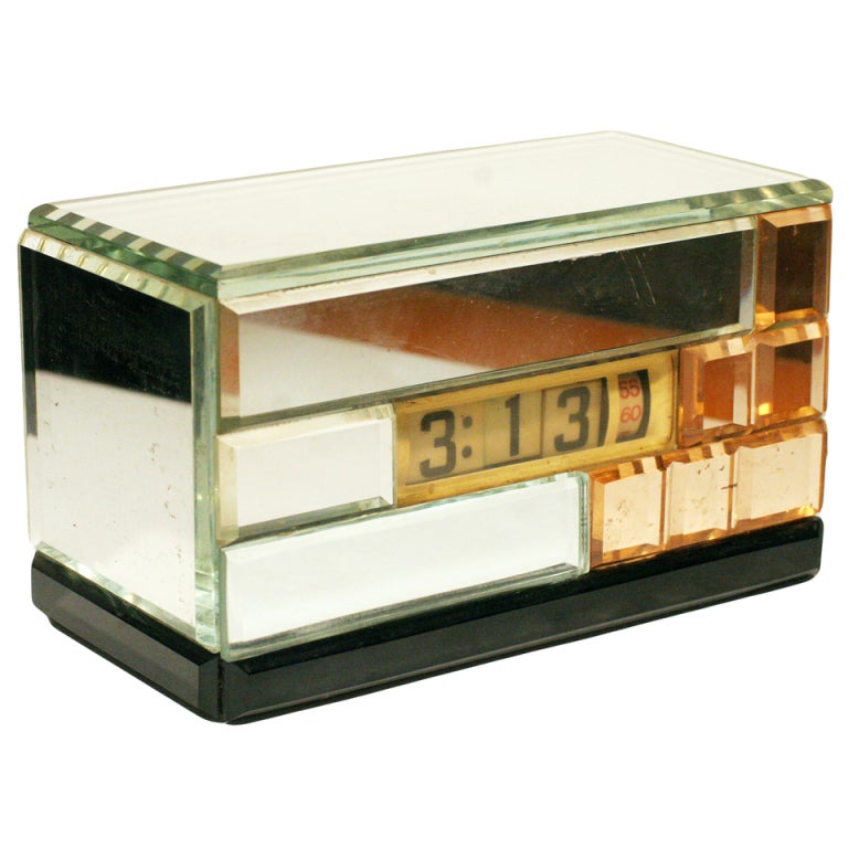 Mirrored Art Deco Electric Digital Clock by Lawson For Sale at 1stdibs