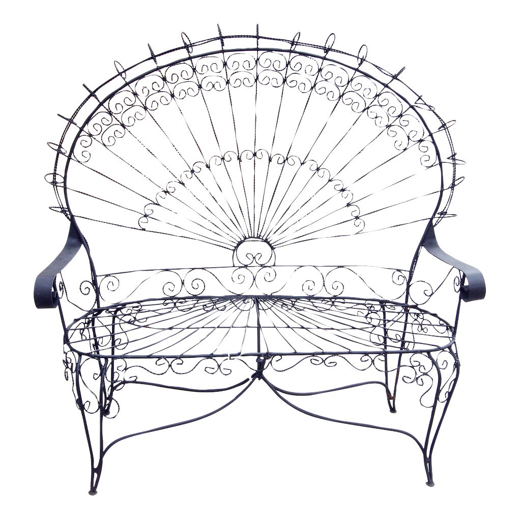 Victorian Style Outdoor Wrought Iron "Peacock" Settee / Love Seat
