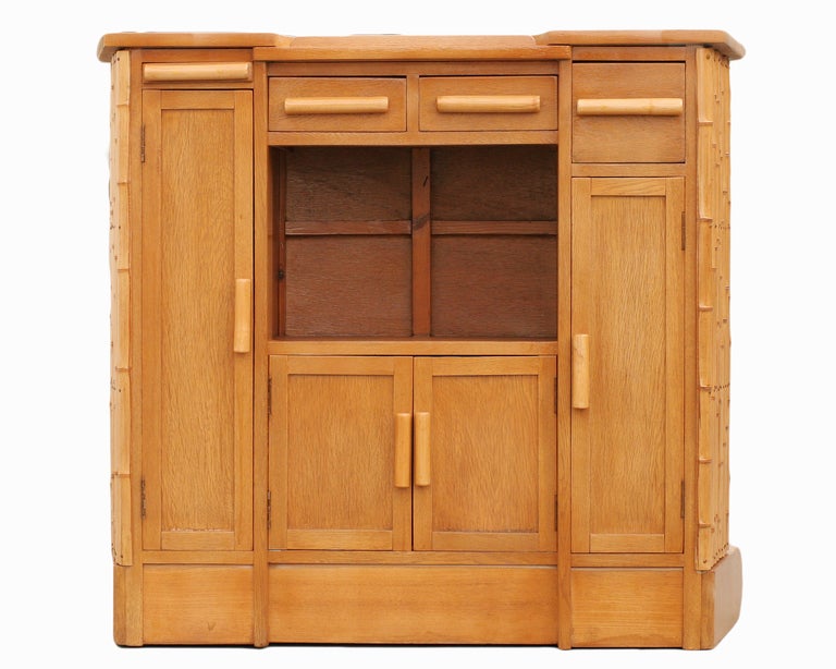 Mid-Century Modern Rattan Bar of Solid Mahogany, Bamboo Facing, Paul Frankl Style