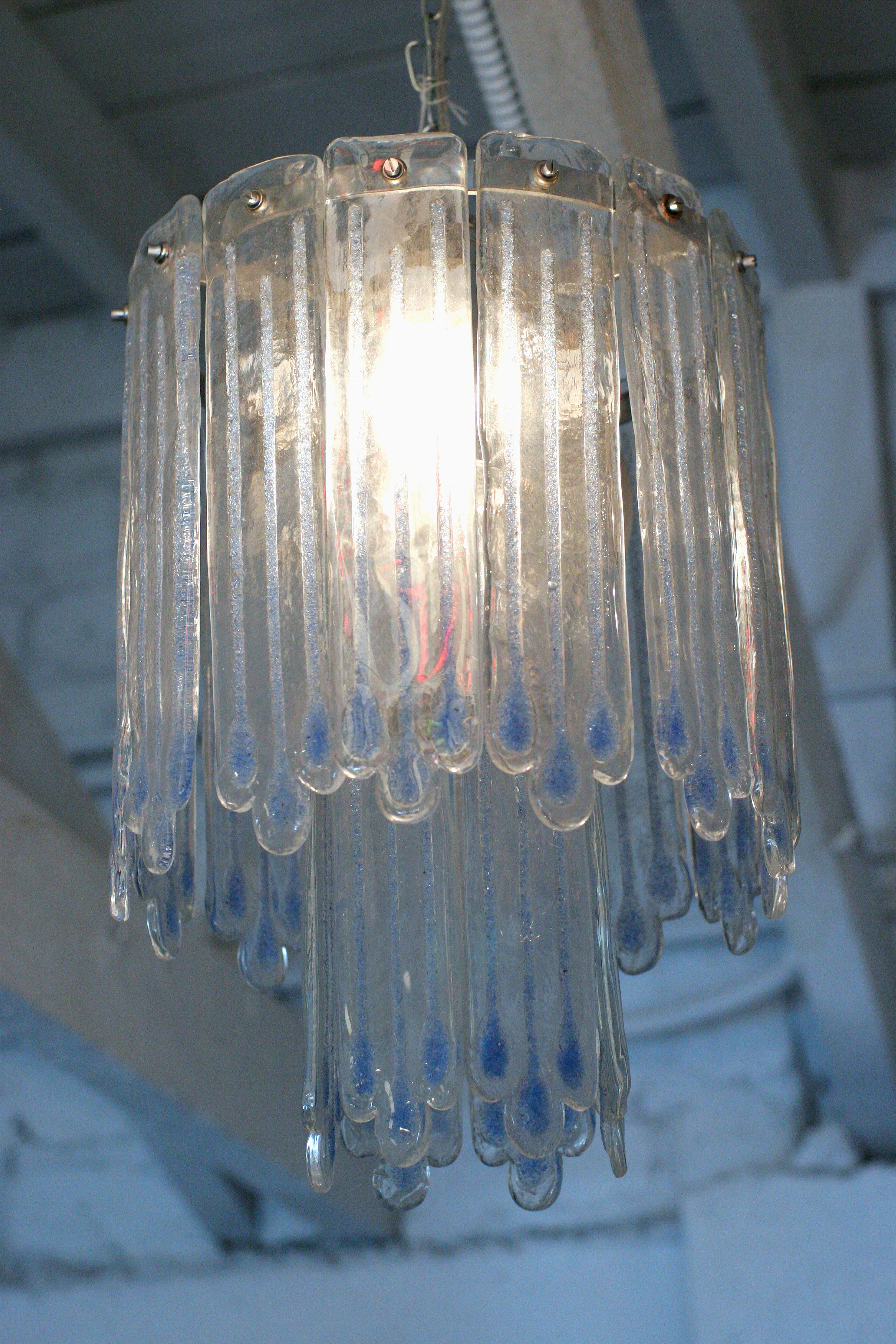 Mid-Century Opaline Murano Glass Chandelier Attributed to Mazzega