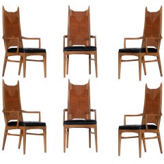 Set of Six High Back Cathedral Danish Modern Dining Chairs 10