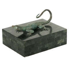 Marble Tile Jewelry Box with Bronze Gecko Decorated Lid