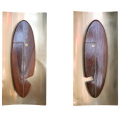 Mid-Century "Face" Wall Art Sculpture Pair by Westwood Chadwick 1