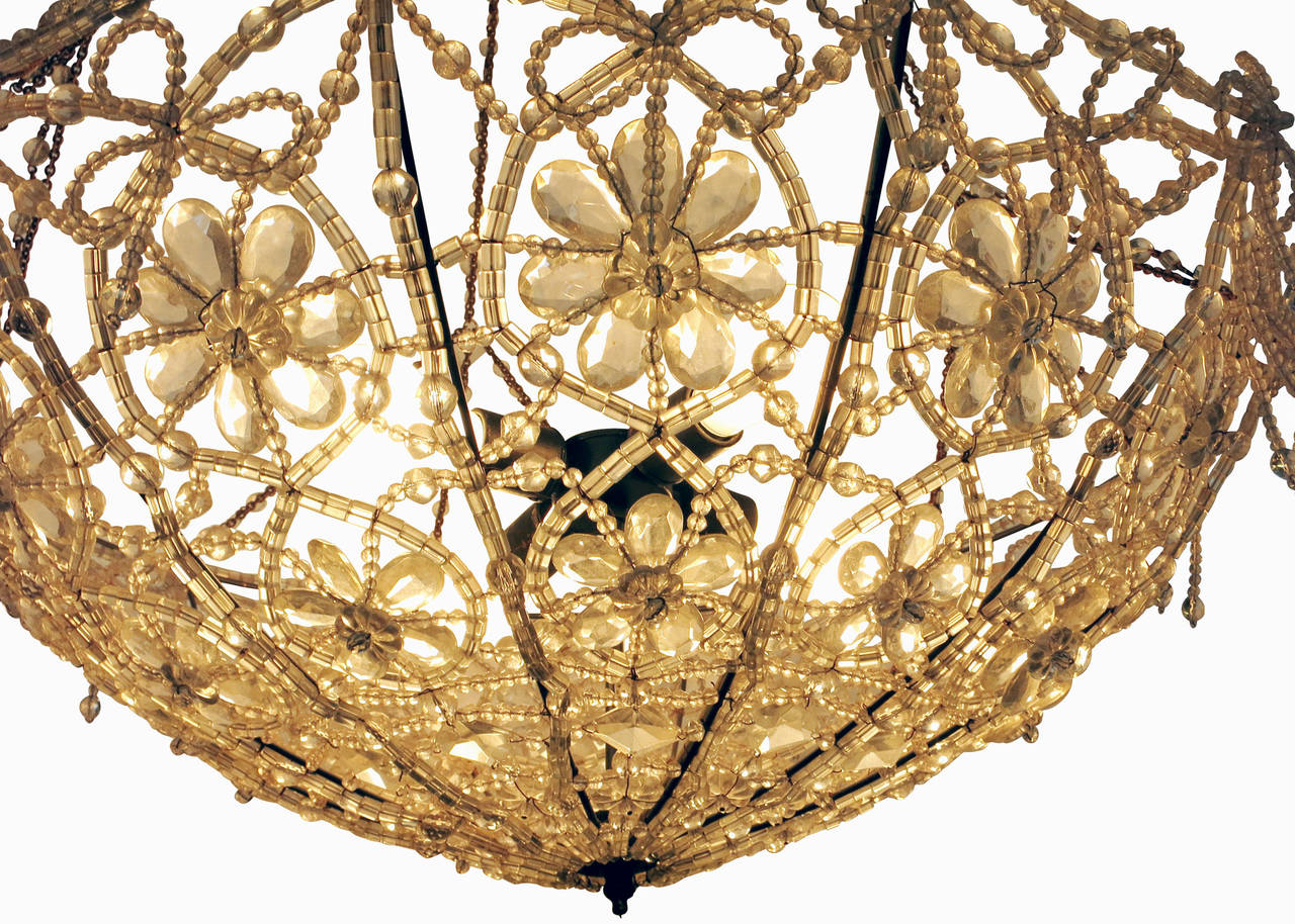 Mid-20th Century Petite Hollywood Regency Style Glass Beaded Chandelier