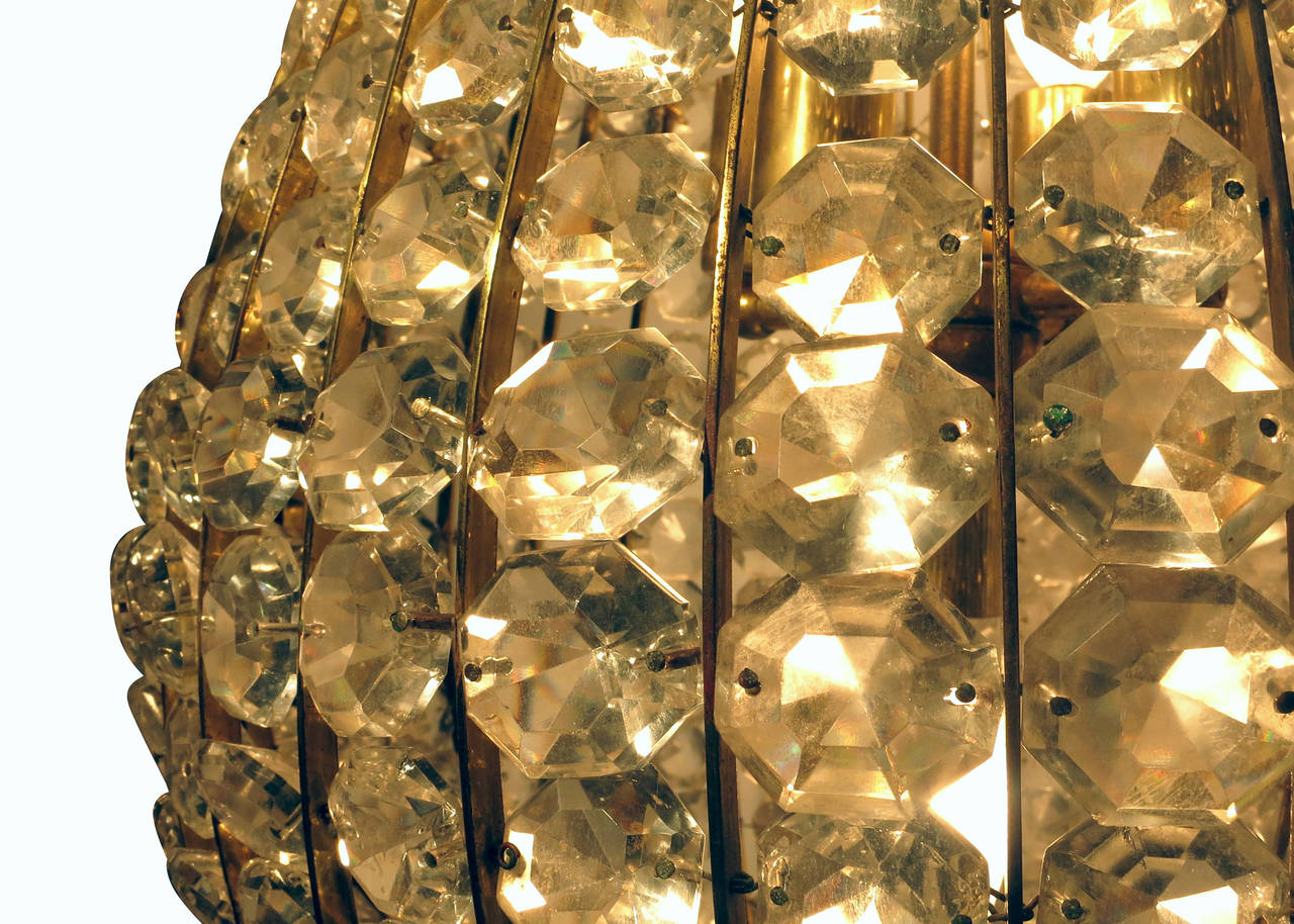 Mid Century Austrian Brass Crystal Beaded Chandelier 4