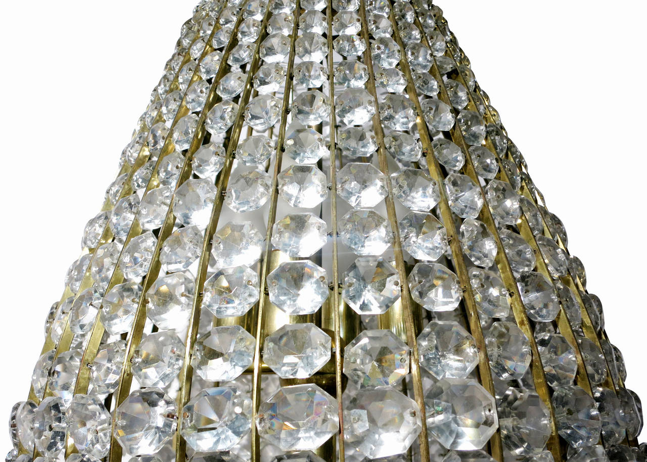 Mid Century Austrian Brass Crystal Beaded Chandelier 1