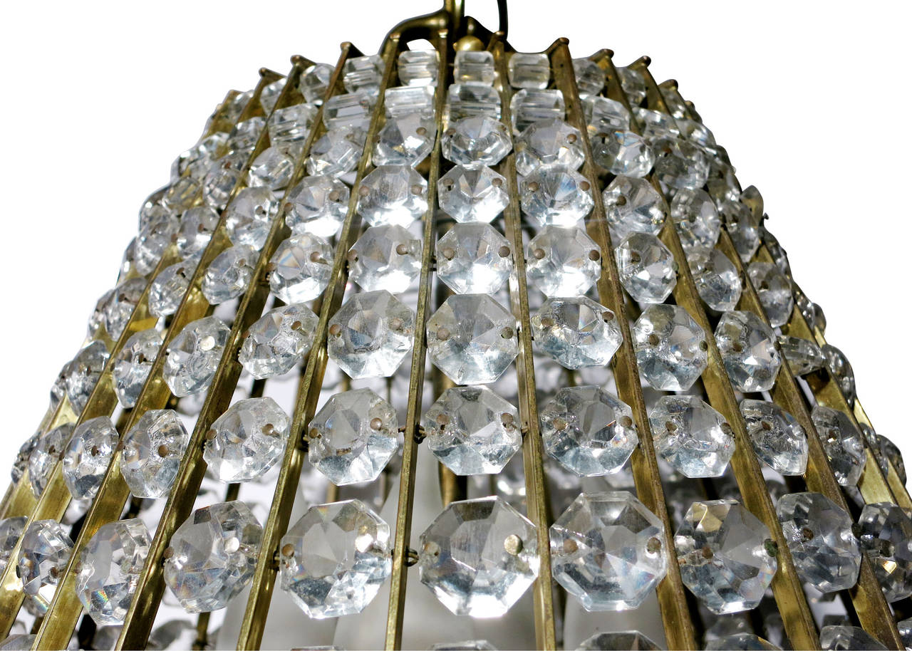 Mid-20th Century Mid Century Austrian Brass Crystal Beaded Chandelier