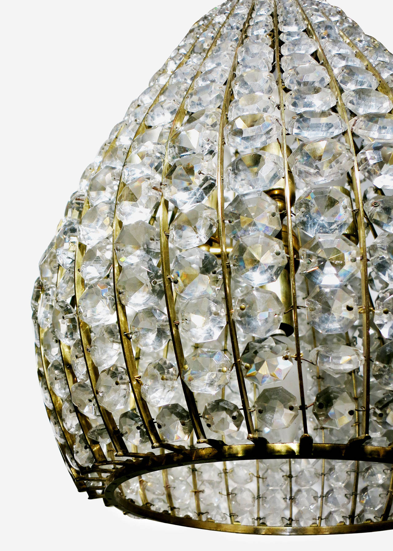 Mid-Century Modern Mid Century Austrian Brass Crystal Beaded Chandelier