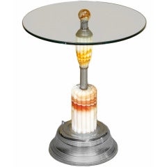 Vintage Agate Glass and Chrome Lightup Side Table