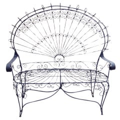 Vintage Victorian Style Outdoor Wrought Iron "Peacock" Settee / Love Seat