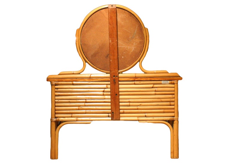 American Child's Rattan and Mahogany Vanity with Matching Chair