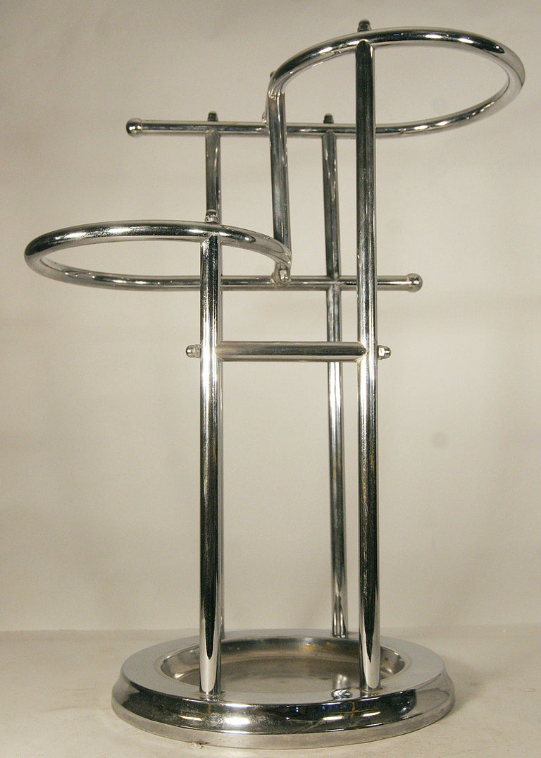 American Bauhaus Inspired Art Deco Umbrella / Cane Stand in Chrome