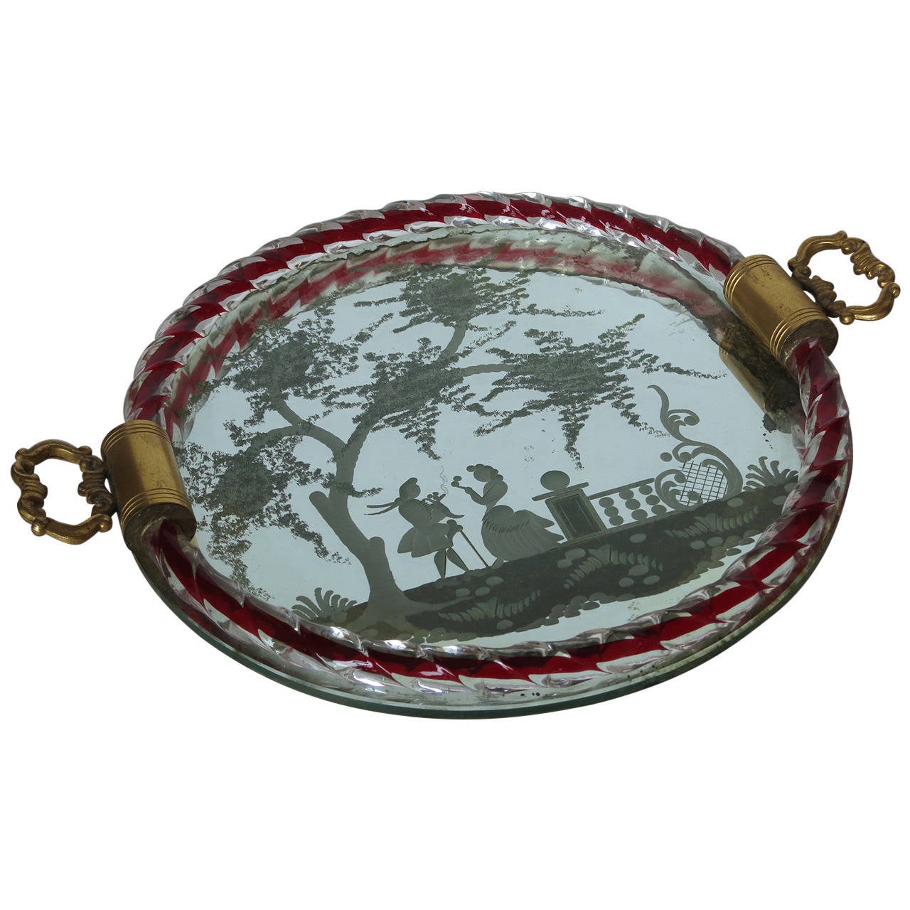 Etched Murano Glass Mirrored Tray by Ercole Barovier For Sale at 1stdibs