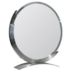 Round Art Deco Style Table Mirror with Chrome Base