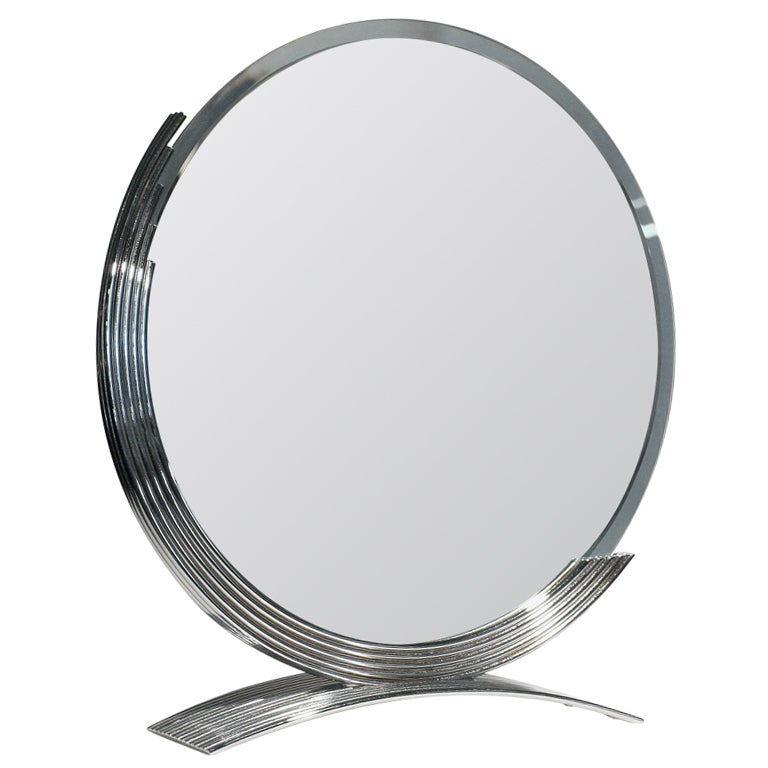 Round Art Deco Style Table Mirror with Chrome Base at 1stDibs