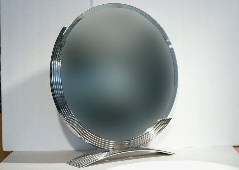 Round Art Deco Style Table Mirror with Chrome Base 1