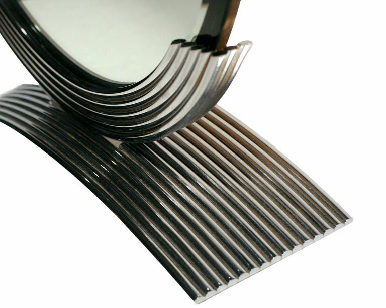 Mid-20th Century Round Art Deco Style Table Mirror with Chrome Base