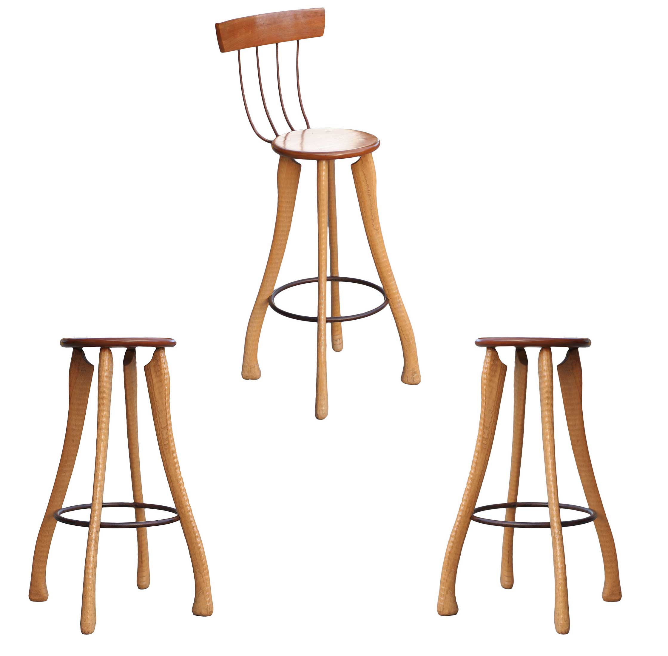 Pitch Fork & Axe Handle Bar Stools, Set of Three