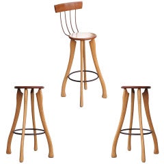 Vintage Pitch Fork & Axe Handle Bar Stools, Set of Three