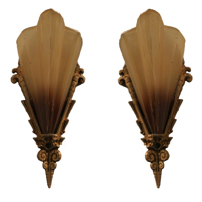 Elegant French Art Deco Glass Wall Sconces, Pair at 1stdibs