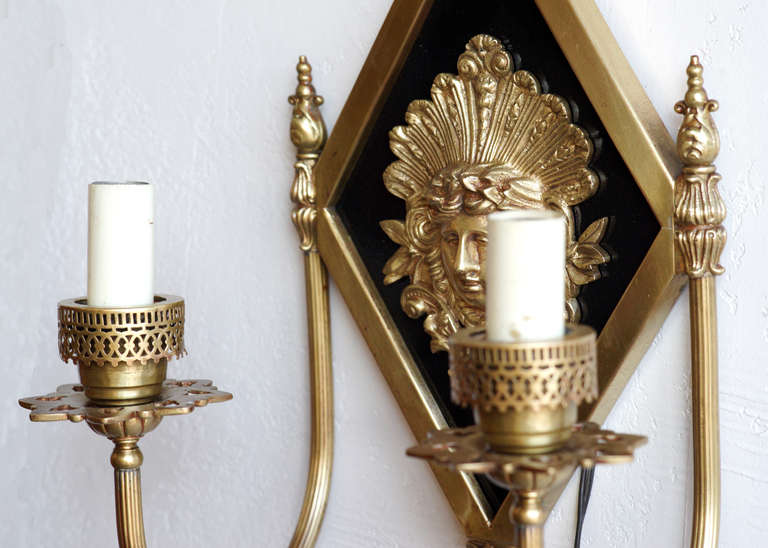 Early 20th Century Neoclassical Bronze Two-Arm Sconces In Excellent Condition In Van Nuys, CA