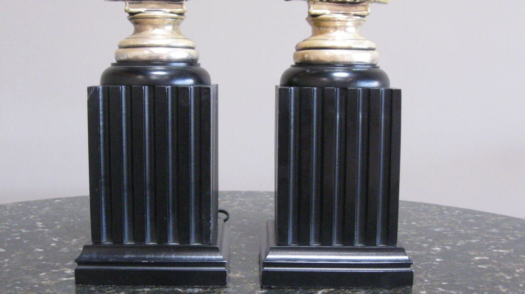 American Neoclassical God and Goddess Pillar Table Lamps, Pair  For Sale