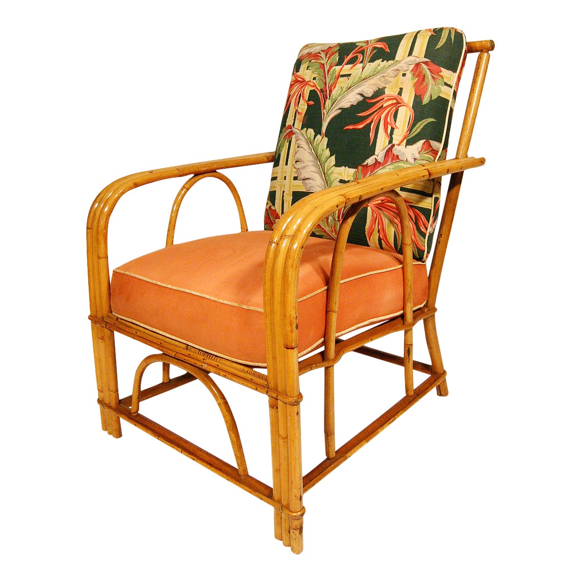 3 Strand Bentwood Rattan Armchair with Arching Sides