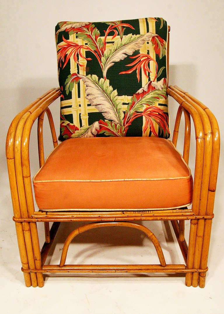 Mid-Century Modern 3 Strand Bentwood Rattan Armchair with Arching Sides