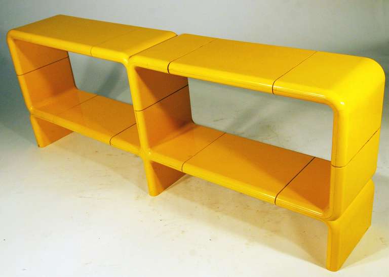 Rare Kay Leroy Ruggles UMBO modular horizontal shelve / room divider manufactured by Directional Industries in New York. The shelving is made of heavy grade plastic, great late mod piece.

This is part of a set that can be seen here: