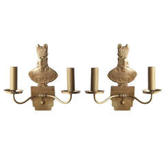 Bronze Electric Candelabra Wall Sconce with Girl in Bonnet, Pair 3