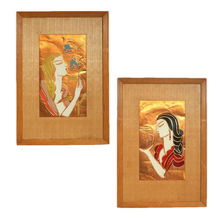 Pair of J.W. Raised Relief Copper Wall Art at 1stdibs