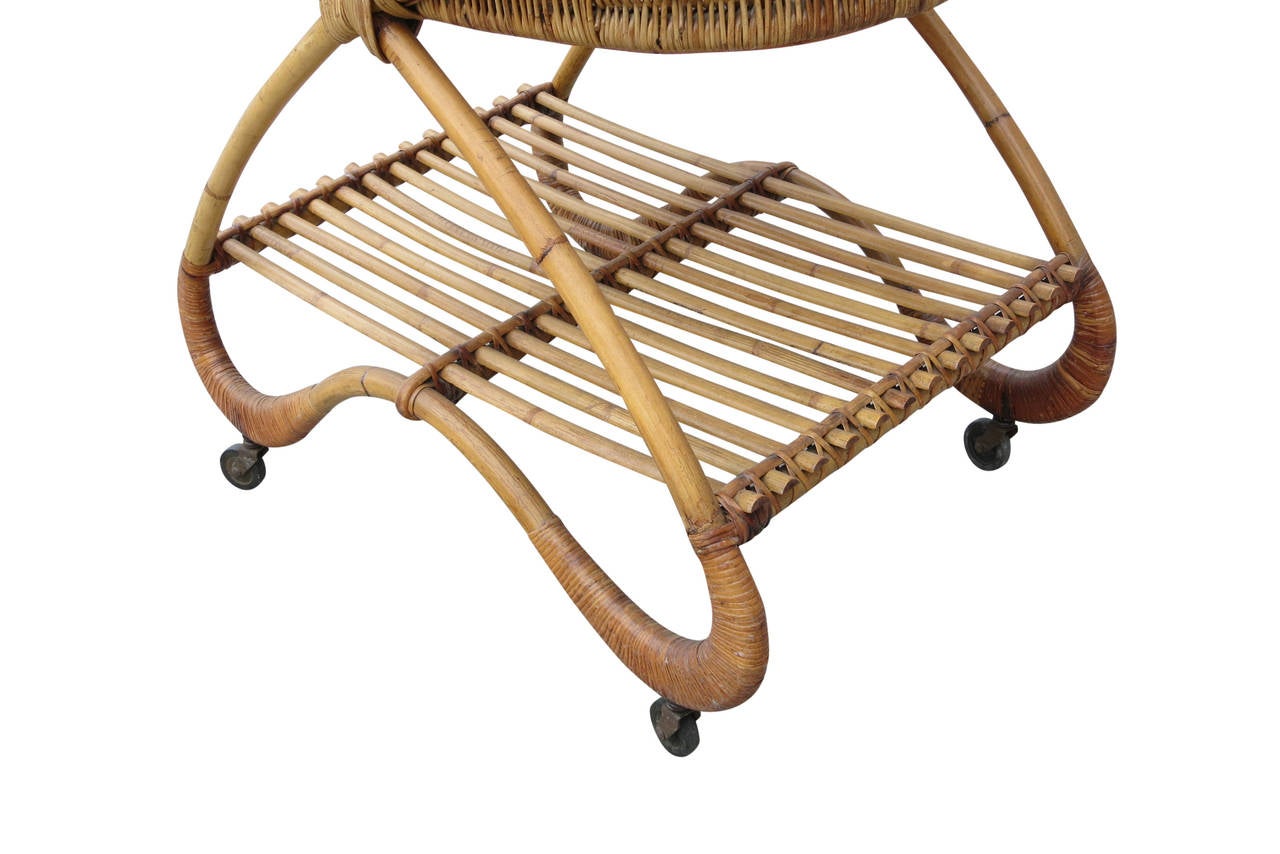 Restored Free-Form Rattan Bar Cart with Tile Top 3