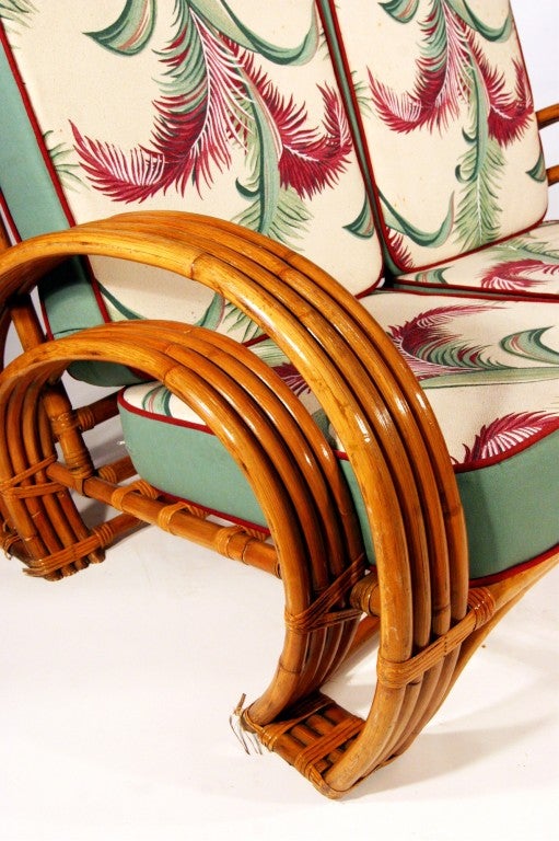 American Paul Frankl Style 1940s Four-Strand Rattan Settee