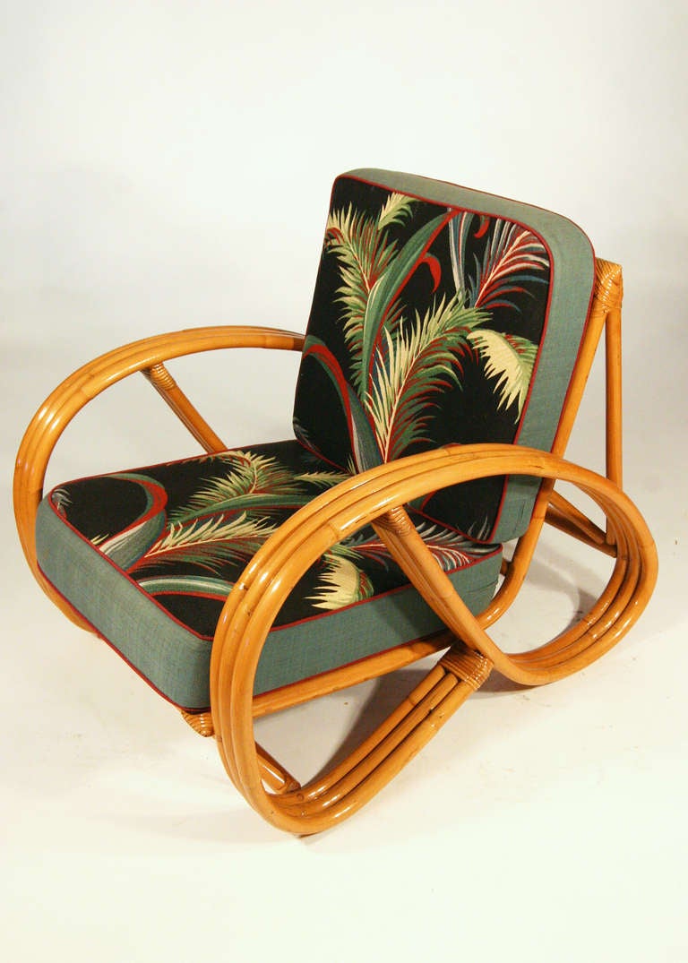 Paul Frankl Style Round Pretzel Arm Rattan Chair Set In Excellent Condition In Van Nuys, CA