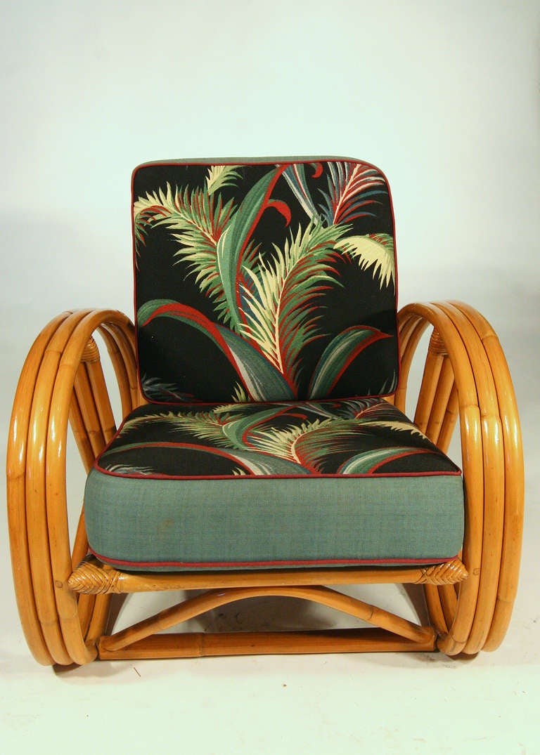 Mid-Century Modern Paul Frankl Style Round Pretzel Arm Rattan Chair Set