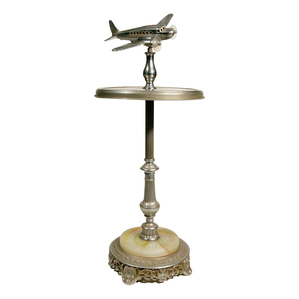 1930's Metal Craft Light Up Chrome Airplane Side Table