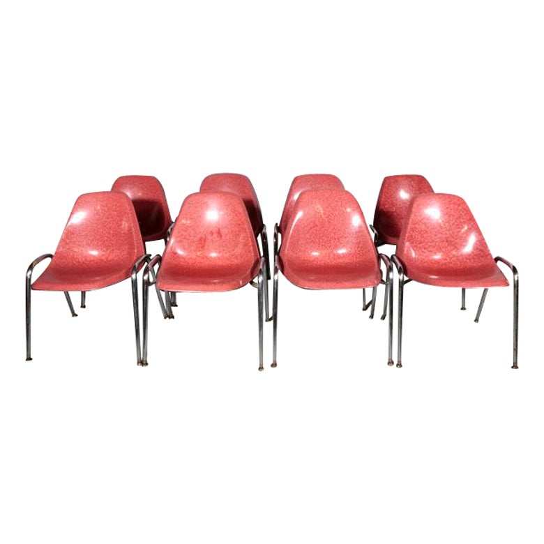 Set of Eight Outdoor/Patio Chrome Stacking Chairs in the Manner of Knoll