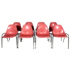 Used Set of Eight Outdoor/Patio Chrome Stacking Chairs in the Manner of Knoll