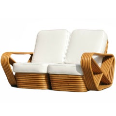 Restored Paul Frankl Six Strand Square Pretzel Stacked Rattan Loveseat 2