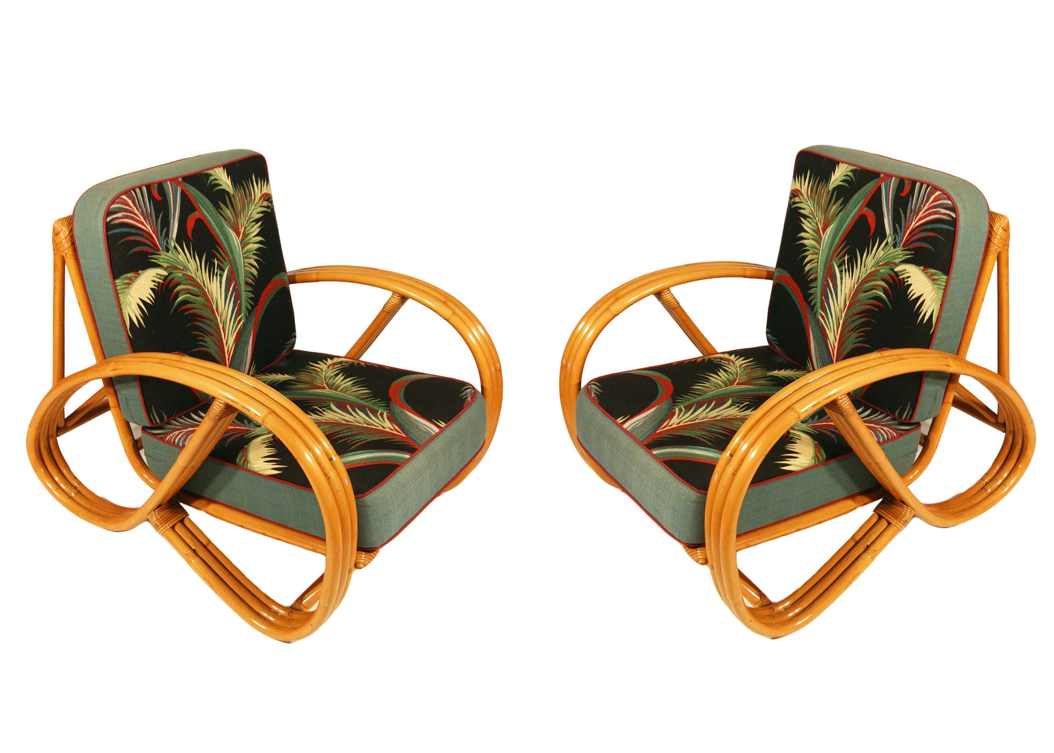Paul Frankl Style Round Pretzel Arm Rattan Chair Set