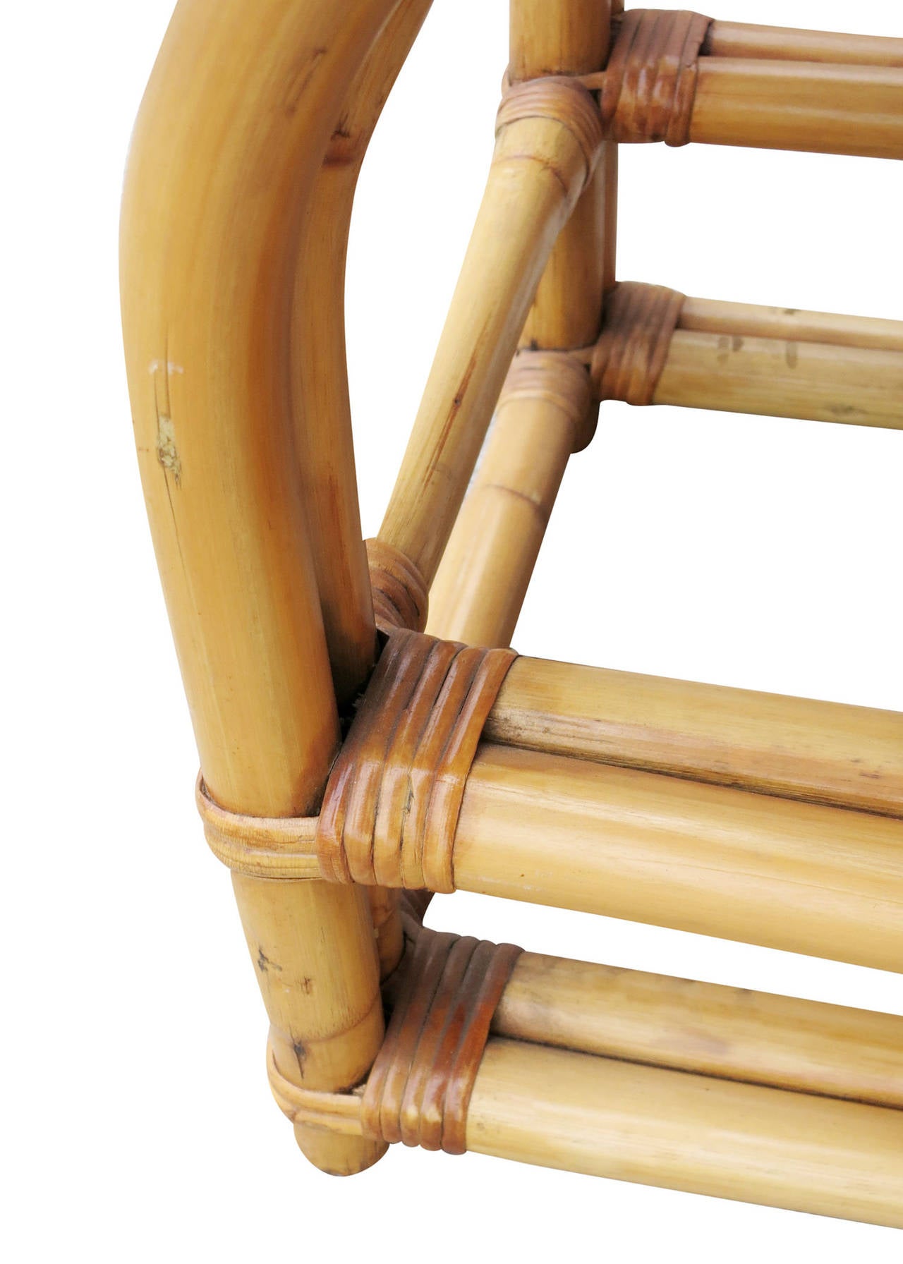 Mid-Century Modern Restored Two-Tier Rattan Coffee Table with Mahogany Top