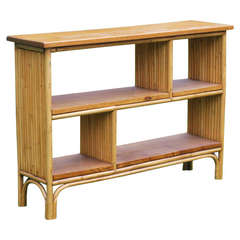 Vintage Rattan Shelf/Console Table with Mahogany Top