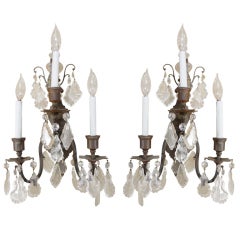 Pair of Italian Cut Crystal Wall Sconces 12