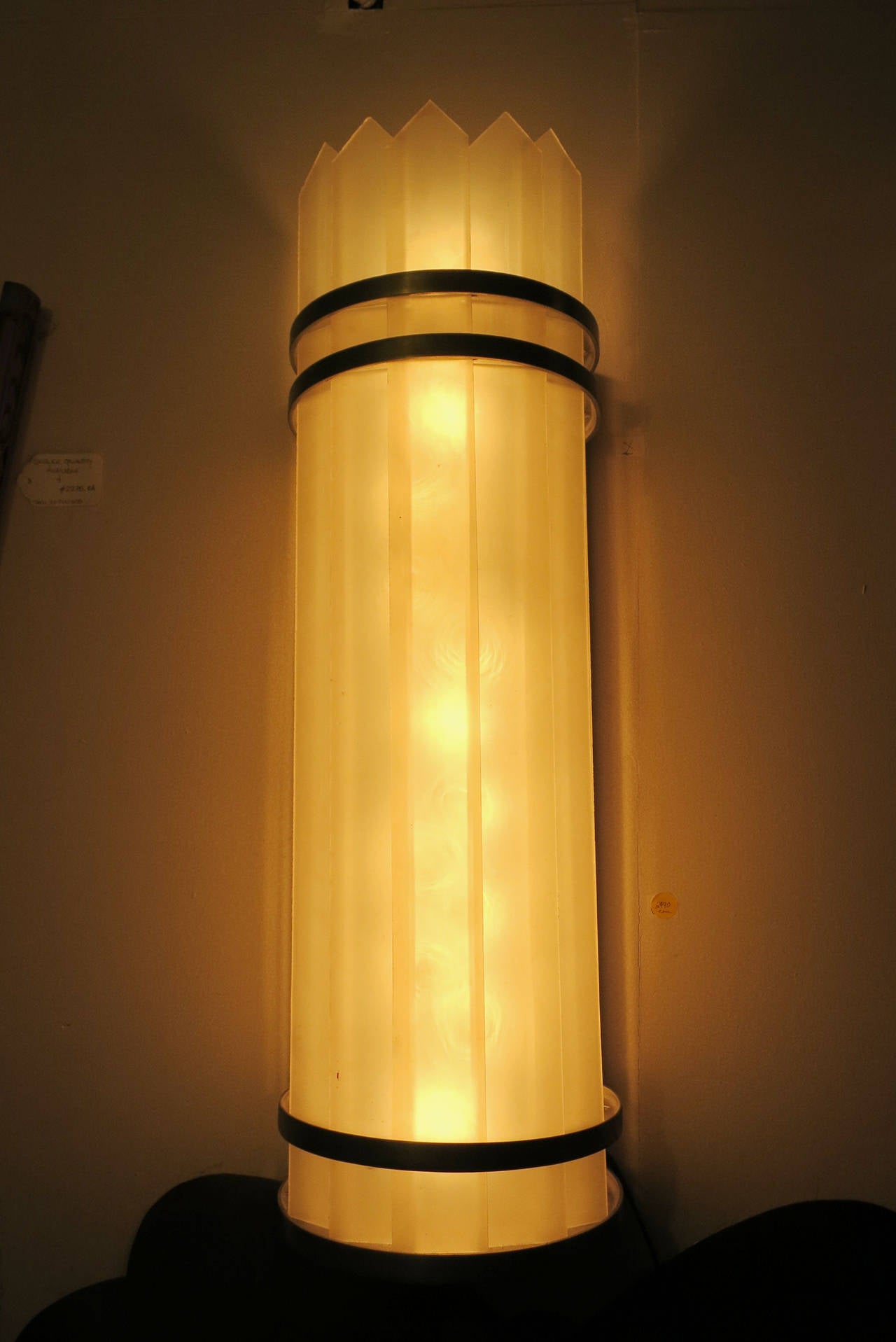 Massive Art Deco Polished Aluminum with Slatted Milk Glass Wall Lamp Sonce, Pair at 1stdibs