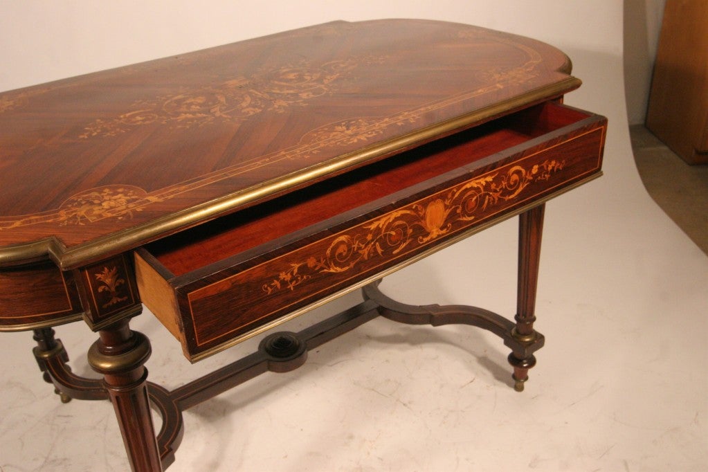 19th Century Antique French Louis XVI Style Desk with Floral Wood Inlay