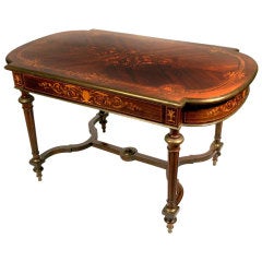 Antique French Louis XVI Style Desk with Floral Wood Inlay